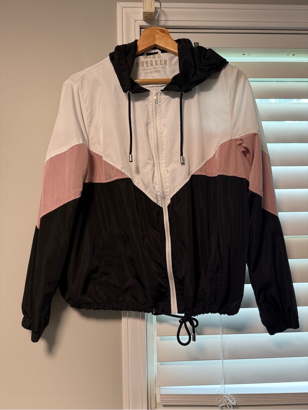 Love Tree Black, White & Pink Colorblock Hooded Bomber Jacket